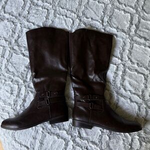 Brown faux leather riding boots